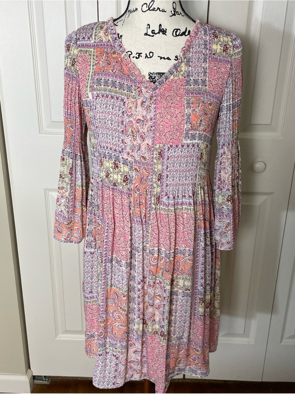 Emma & Michele NWT Pleated Chiffon Size Small Smocked Bodice Bohemian Dress